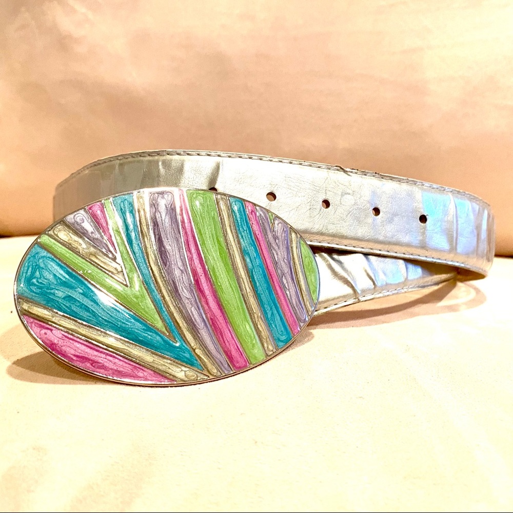 Silver Belt with Colorful Enamel Style Buckle